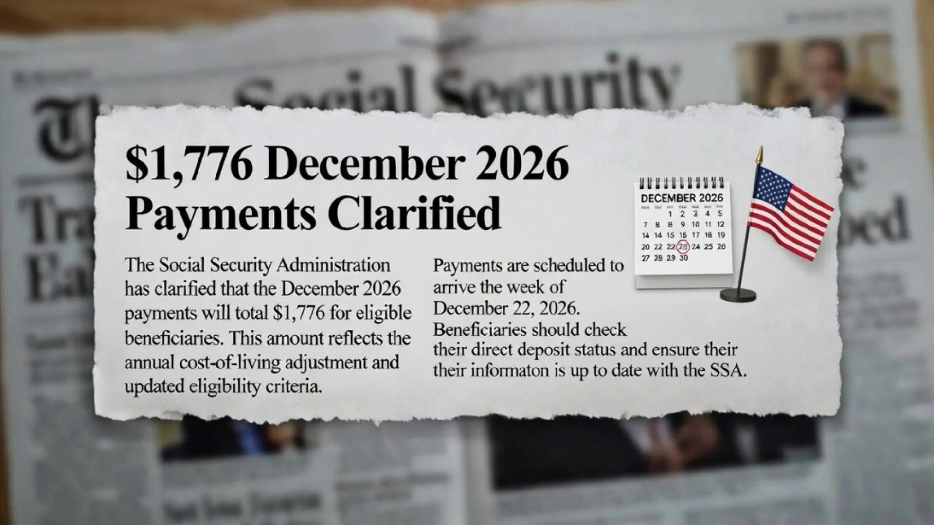 $1,776 December 2026 Payments Explained: IRS Confirms Tax-Free Status for Recipients